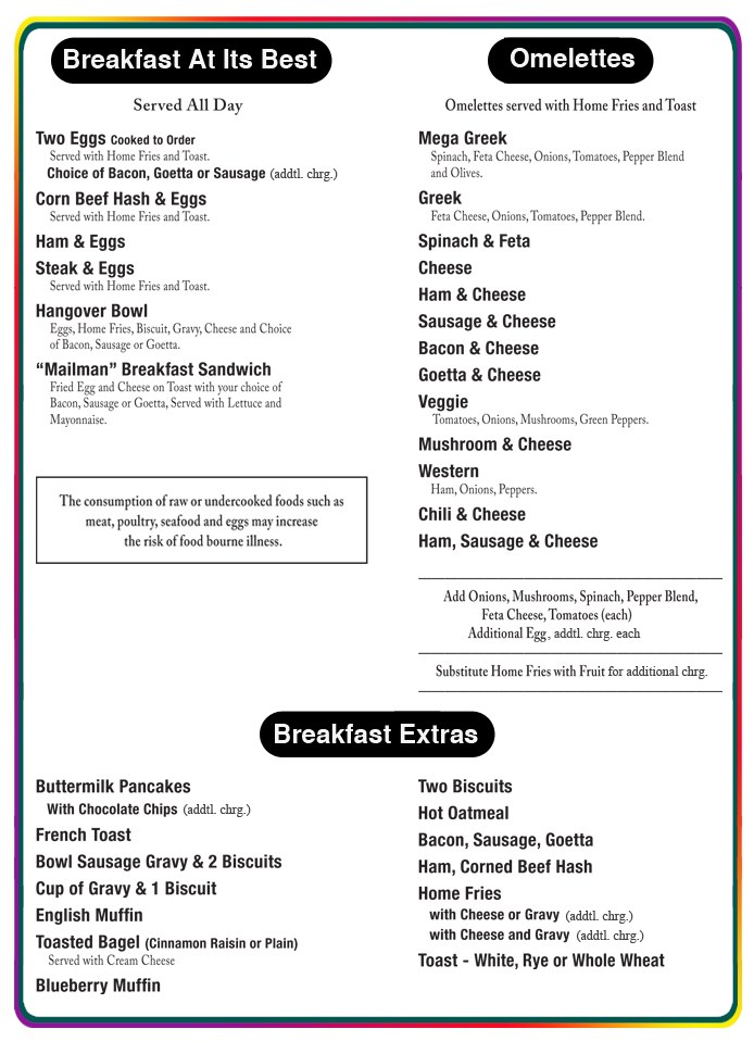 Menu page for breakfast items