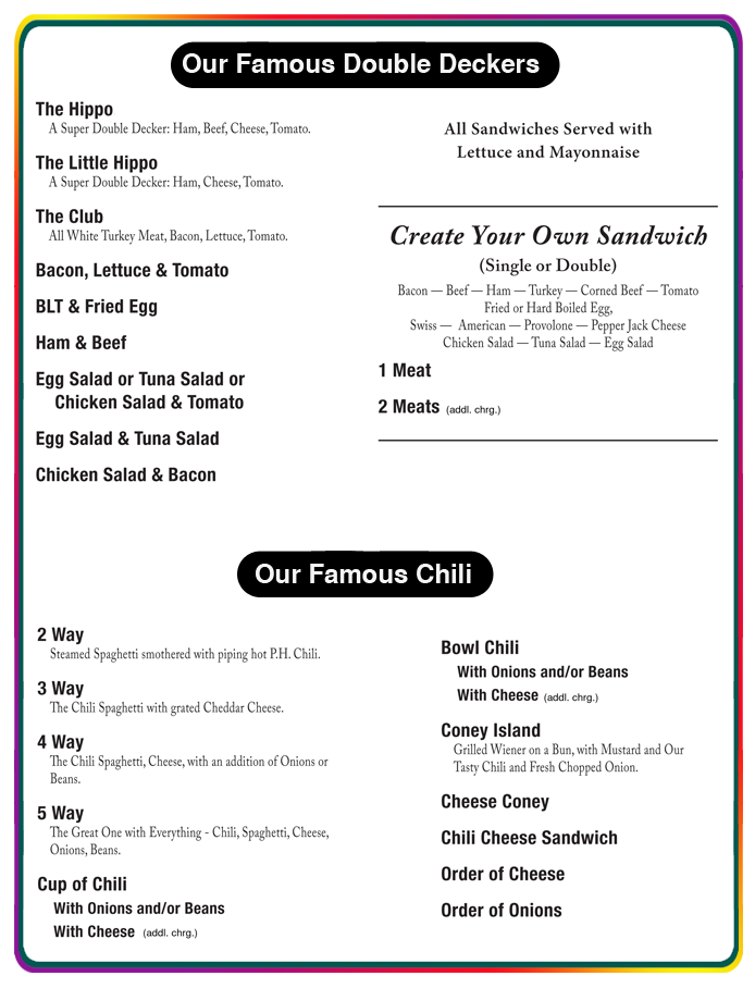 Price Hill Chili Menu